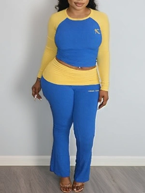Colorblock Ruched Bodycon Pant Sets