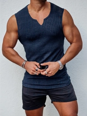 Plain Color Striped V Neck Fitted Tanks