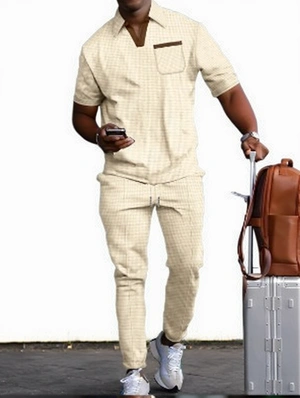 Chest Pocket Walf Checks Polo Long Sets