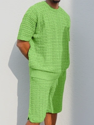 Plain Color Knitting Loose Knee Shorts Sets