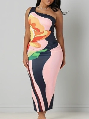 Floral Printed One Shoulder Maxi Dress