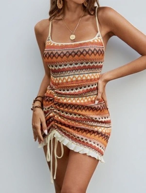 Colorblock Ripple Backless Lace-Up Mini Dress