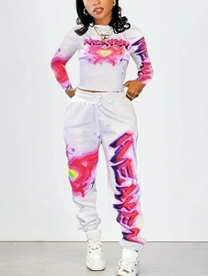 Casual Letter Heart Printed Ankle-tied Pant Sets