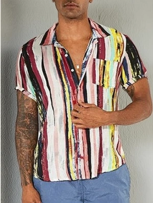 Colorblock Striped Vacation Casual Shirts