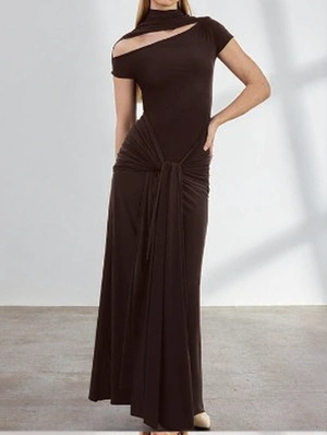 Hollow-out Turtleneck Ribbons Maxi Dress