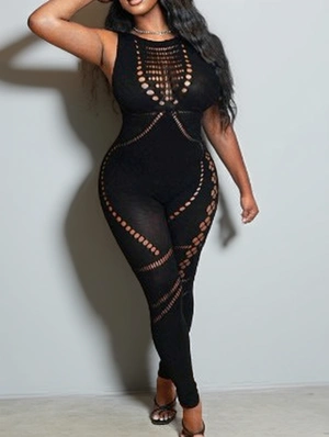 See Through Hollow-out Sleeveless Jumpsuits