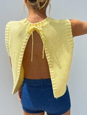 Knitting Split Hem Backless Cropped Tanks