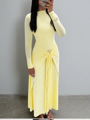 Ruched Bodycon Metal Decor Ribbons Maxi Dress