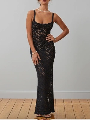 Sheer Flower Lace Panel Sleeveless Maxi Dress