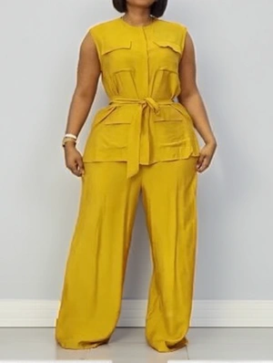 Multi Pocket Loose Tank Wide Leg Pant Sets