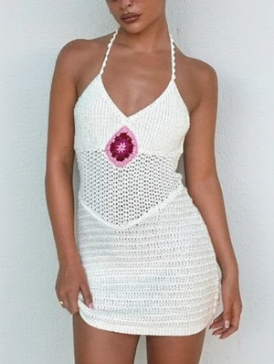 Knitting Halter Backless Tie-wrap Mini Dress