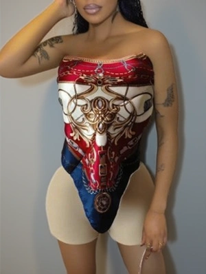 Colorblock Printed Bandage Tube Short Sets