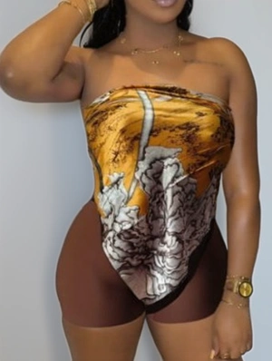 Contrast Color Lace Up Tube Short Sets