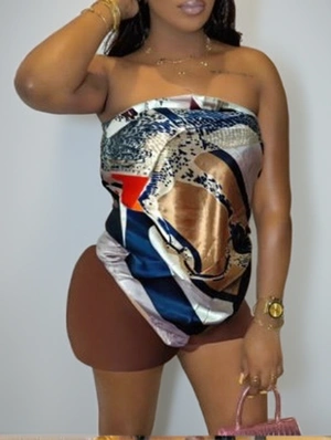 Abstract Printed Backless Tube Short Sets