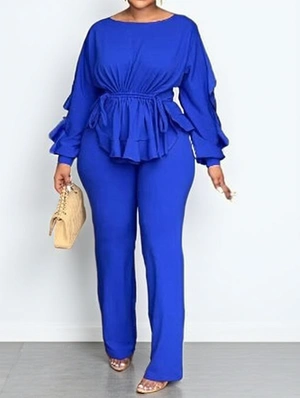 Ruffle Drawstring Tie-wrap Casual Pant Sets
