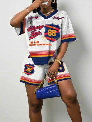 Colorblock Striped Letter Jerseys Short Sets