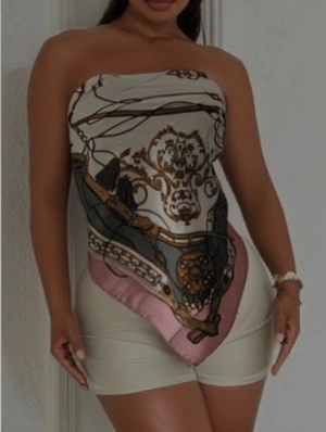 Colorblock Printed Lace-Up Tube Short Sets