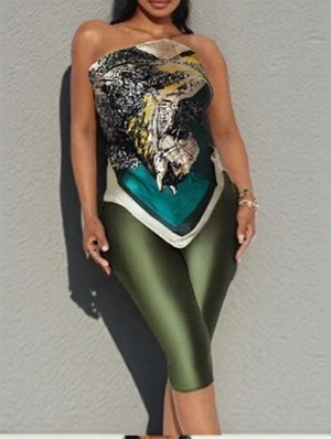 Abstract Printed Tube Capri Pants Sets
