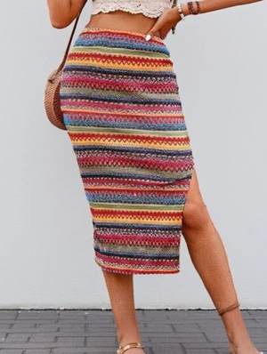 Colorblock Striped Bohemian Split Hem Skirts