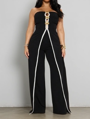 Metal Decor Hollow-out Strapless Jumpsuits