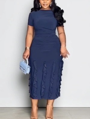 Plain Lacework Short Sleeve Fitted Maxi Dress