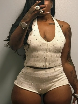 Embellished Halter Lace-Up Backless Short Sets