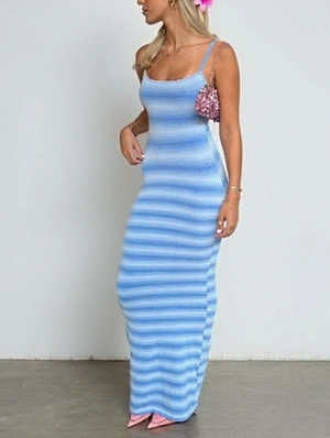 Colorblock Striped Knitted Sleeveless Maxi Dress