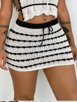 Contrast Color Striped Knitting Lace-Up Skirts