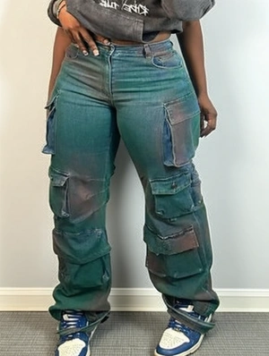 Tie Dye Multi Pocket Denim Cargo Jeans