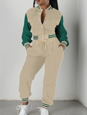 Striped Trim Baseball Jacket Casual Pant Sets