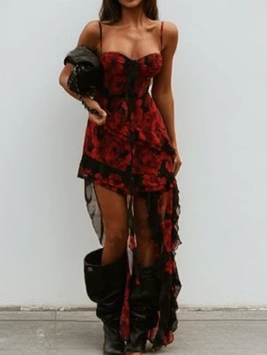 Floral Printed Sleeveless Trailing Maxi Dress
