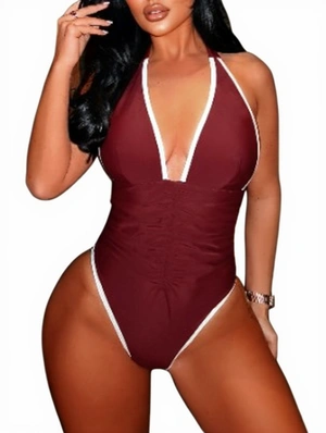 Color Matching Ruched Tie-wrap Halter One-Pieces