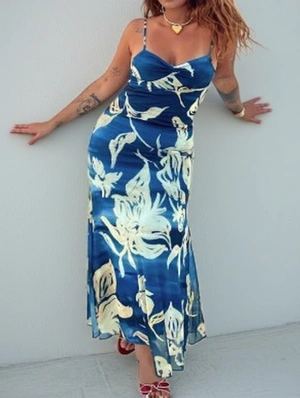 Floral Printed Sleeveless V Neck Maxi Dress