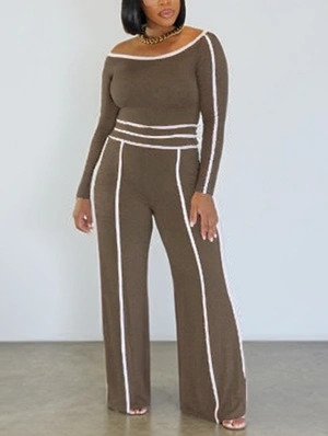 Colorblock Line Off Shoulder Wide Leg Pant Sets