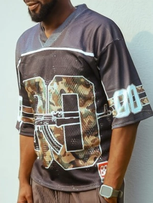 Camo Number Print Mesh V Neck Jerseys
