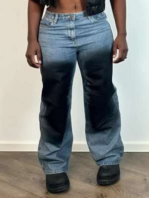 Colorblock Washed Denim Straight Jeans