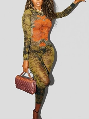 Vintage Printed See Through Fitted Jumpsuits