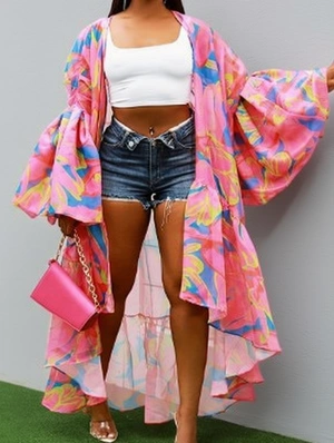 Irregular Raglan Lantern Sleeve Ruffle Coats