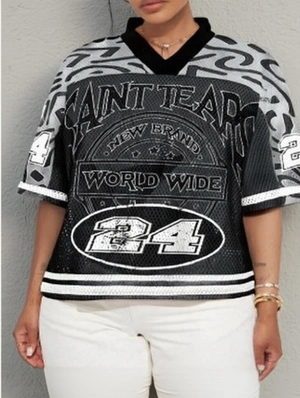 Letter Number Printed V Neck Mesh Jerseys