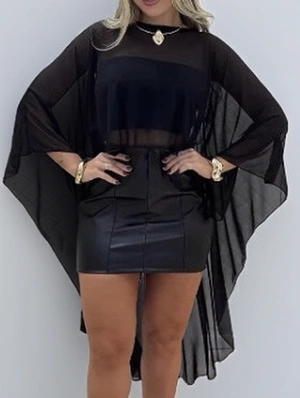 See Through Flare Sleeve Irregular Shawl