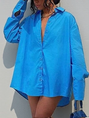 Plain Color Loose A-line Shirt Mini Dress