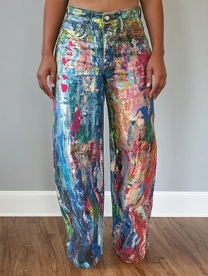 Distressed Tie Dye Graffiti Straight Pants