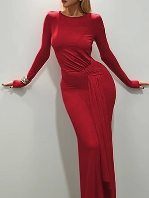 Ruched Plain Bodycon Ribbons Maxi Dress