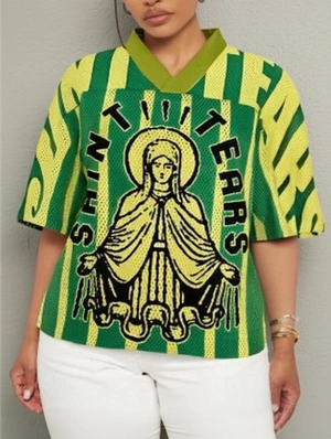 Colorblock Abstract Striped Trim V Neck Jerseys
