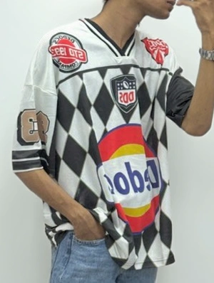 Colorblock Printed Loose V Neck Mesh Jerseys