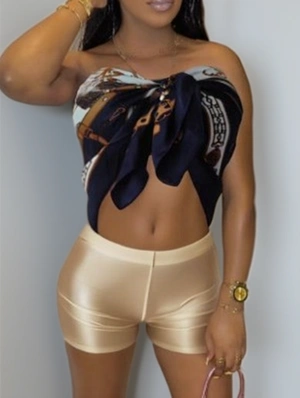 Abstract Bandage Scarf Tube Short Sets