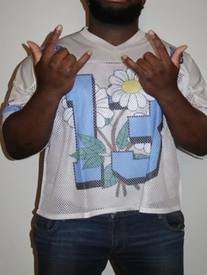 Floral Striped Trim Mesh V Neck Jerseys Tee