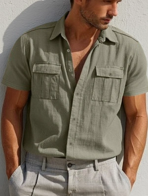 Solid Linen Short Sleeve Cardigan Shirts