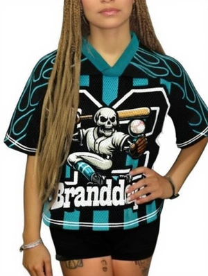 Skull Vertical Printed Mesh V Neck Jerseys