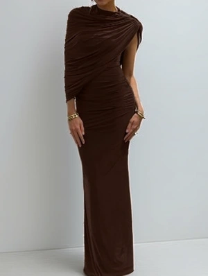 Irregular One Shoulder Ruched Maxi Dress